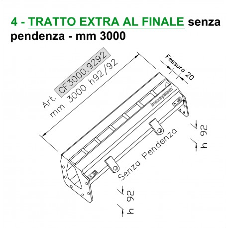 Canale a fessura TRATTO EXTRA FINALE senza pendenza mm 3000 h. 92/92