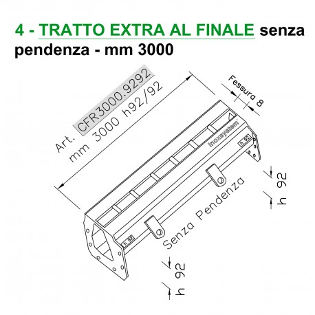 Canale a fessura ridotta mm 8 TRATTO EXTRA FINALE senza pendenza mm 3000 h. 92/92