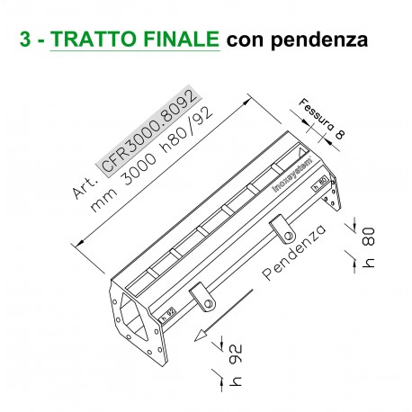 Canale a fessura ridotta mm 8 TRATTO FINALE con pendenza mm 3000 h. 80/92