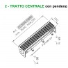 Canale a griglia in acciaio inox - TRATTO CENTRALE con pendenza - L mm 3000, H mm 68/80