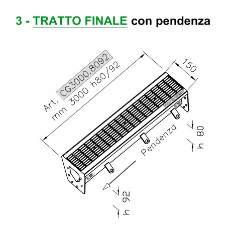 Canale a griglia TRATTO FINALE con pendenza mm 3000 h. 80/92