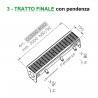 Canale a griglia in acciaio inox - TRATTO FINALE con pendenza - L mm 3000, H mm 80/92