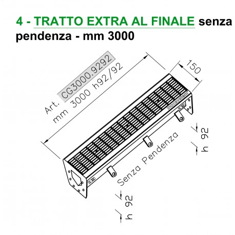 Canale a griglia TRATTO EXTRA FINALE senza pendenza mm 3000 h. 92/92