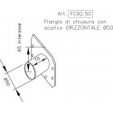 Stainless steel end cap flange with HORIZONTAL outlet pipe Ø 50 mm.