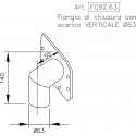 Stainless steel end cap flange with VERTICAL outlet pipe Ø 63 mm.