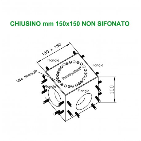 Chiusino 150x150 h100 NON SIFONATO completo di flange su 4 lati 